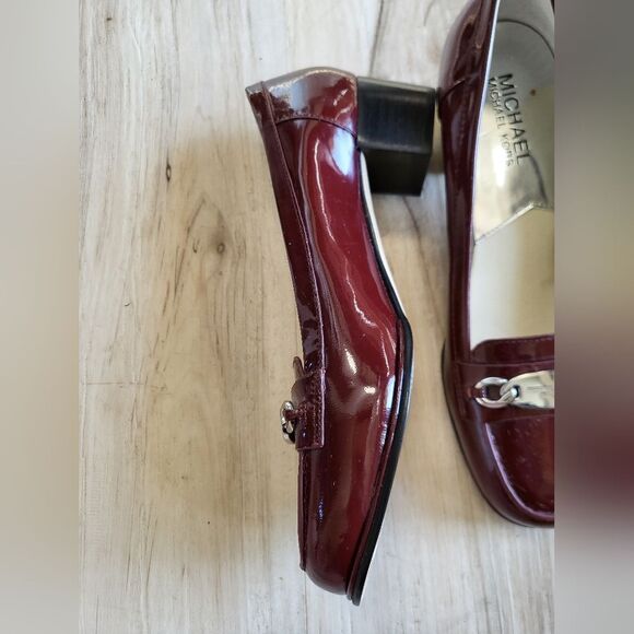 Michael Kors Lainey Merlot Patent Leather Block Heel Loafers Moccasin Size 6M - Picture 7 of 11